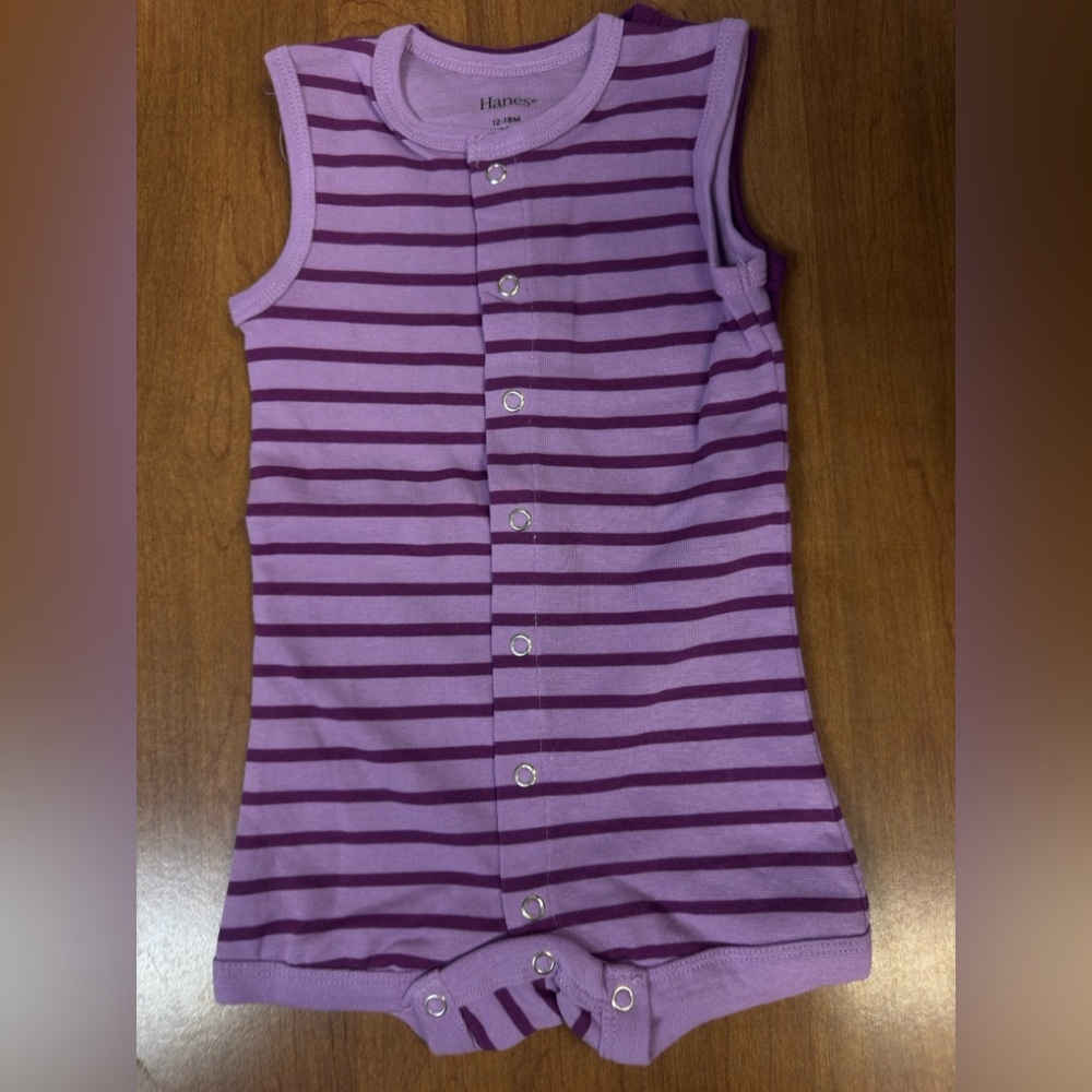 Hanes Ultimate Baby Flexy Button Up‎ Short Sleeve  Romper 2-Pack Purple 12-18M